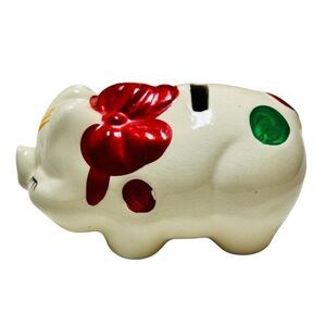 Shawnee Vintage American Bisque PIG Small Piggy Bank Polka Dot